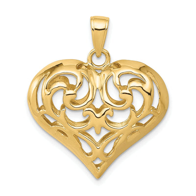 14k Yellow Gold 3-D Open Filigree Heart Pendant at $ 320.5 only from Jewelryshopping.com