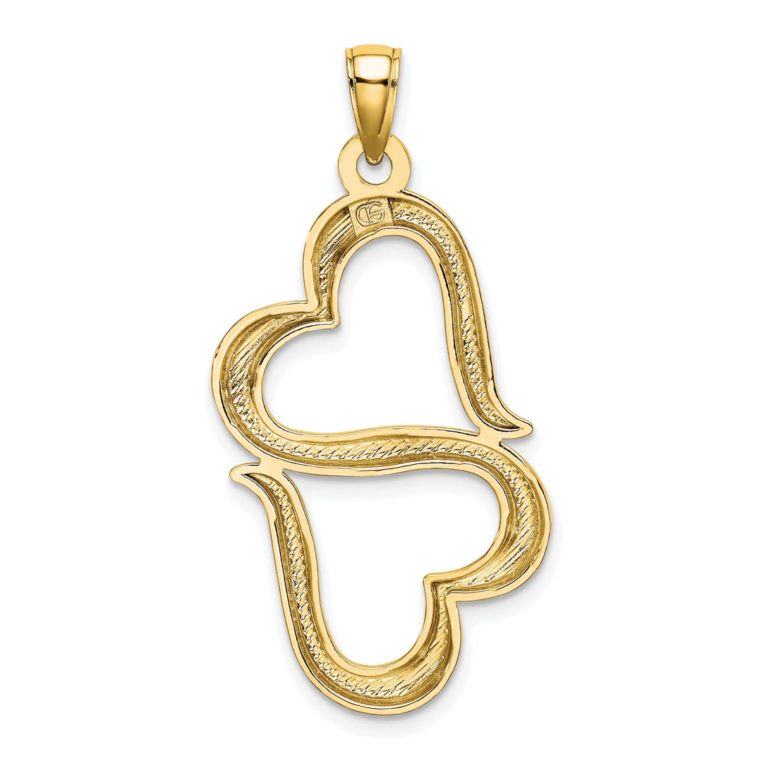 14K Yellow Gold Solid Polished Concave Shape Double Hearts Design Pendant