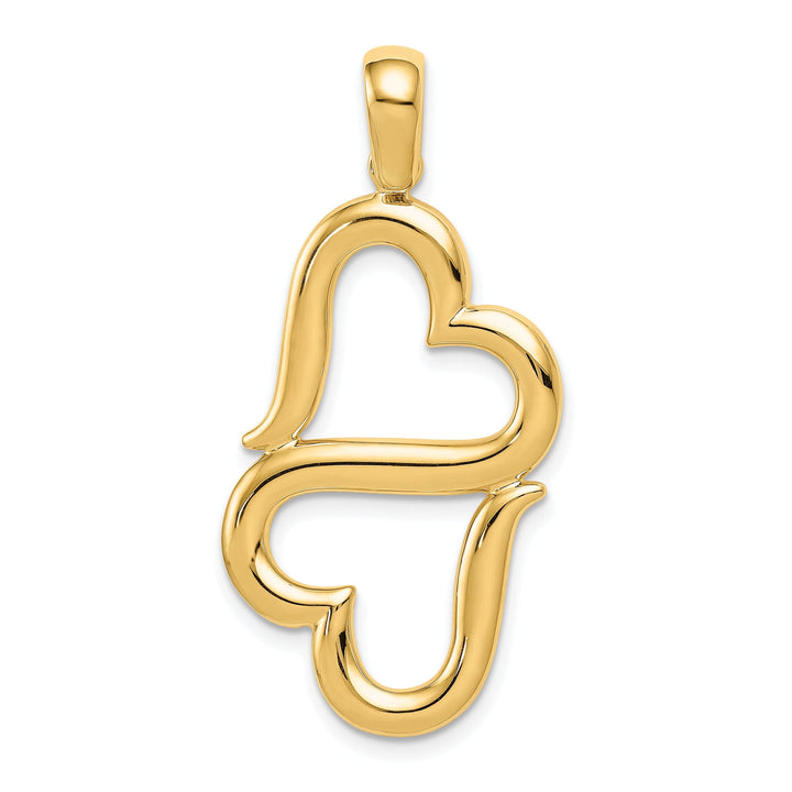 14K Yellow Gold Solid Polished Concave Shape Double Hearts Design Pendant