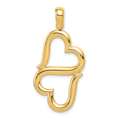 14K Yellow Gold Solid Polished Finish Inter Connected Concave Shape Double Hearts Design Charm Pendant