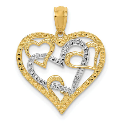 14k Two Tone Gold Diamond Cut Heart Pendant at $ 93.86 only from Jewelryshopping.com
