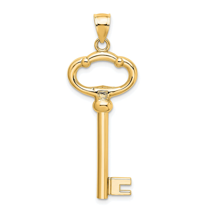 14K Yellow Gold Polished Finish Solid 3-D KEY TO MY HEART Key Charm Pendant