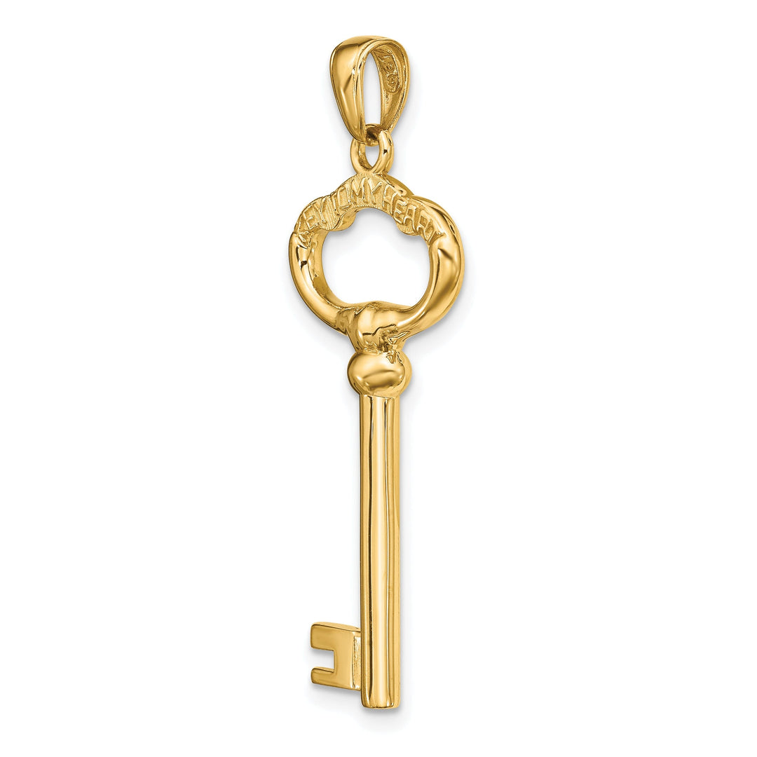 14K Yellow Gold Polished Finish Solid 3-D KEY TO MY HEART Key Charm Pendant