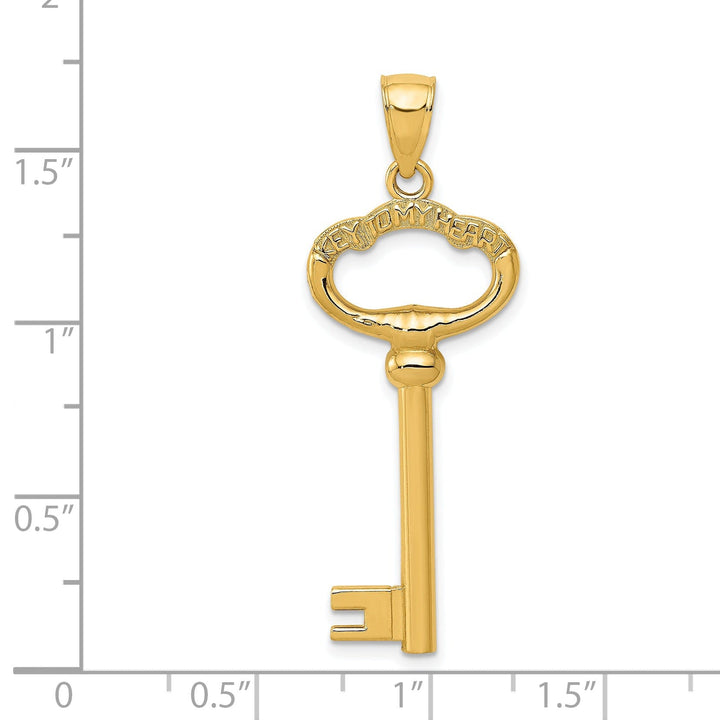 14K Yellow Gold Polished Finish Solid 3-D KEY TO MY HEART Key Charm Pendant