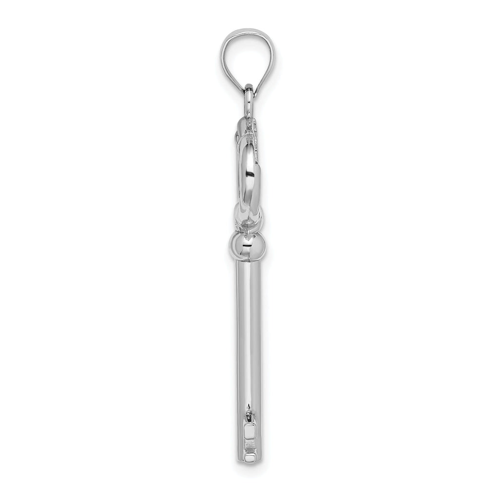 14K White Gold Rhodium Solid 3-D KEY TO MY HEART Key Charm Pendant