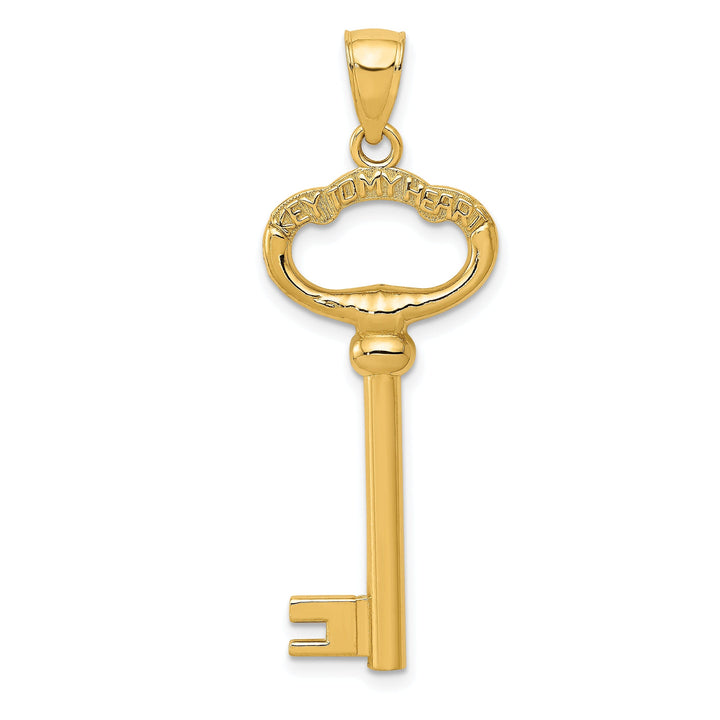 14K Yellow Gold Polished Finish Solid 3-D KEY TO MY HEART Key Charm Pendant