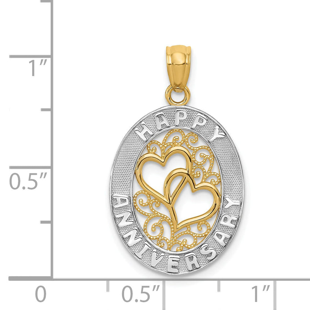 14k Two Tone Gold Happy Anniversary Hearts Pendant.