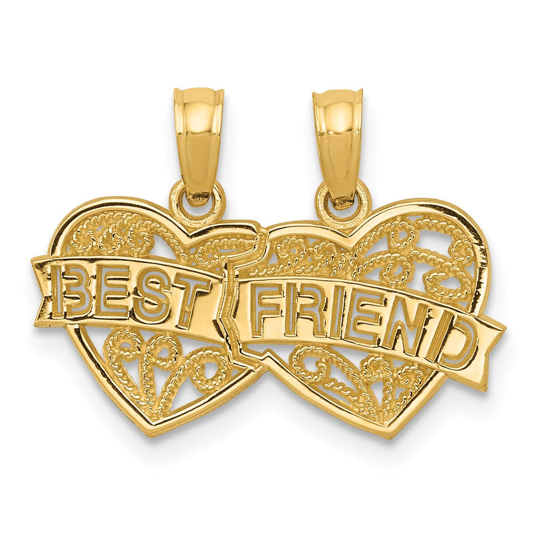 14k Yellow Gold Best Friend Two Heart Pendant