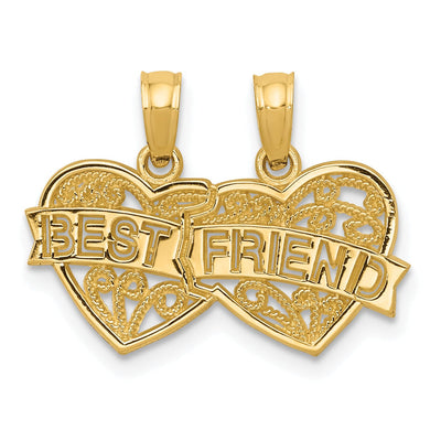 14k Yellow Gold Best Friend Two Heart Pendant at $ 100.22 only from Jewelryshopping.com