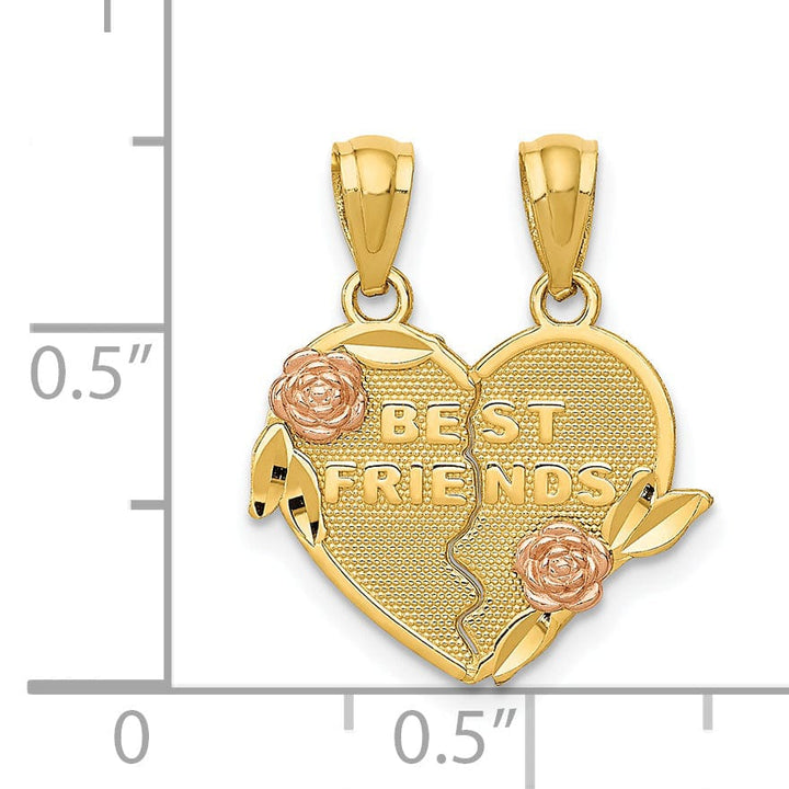 14k Two Tone Gold Best Friends Heart Pendant
