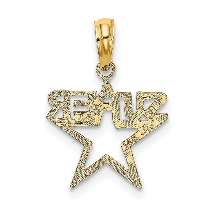 14K Yellow Gold Textured Polished Finis SUPER Star Charm Design Pendant