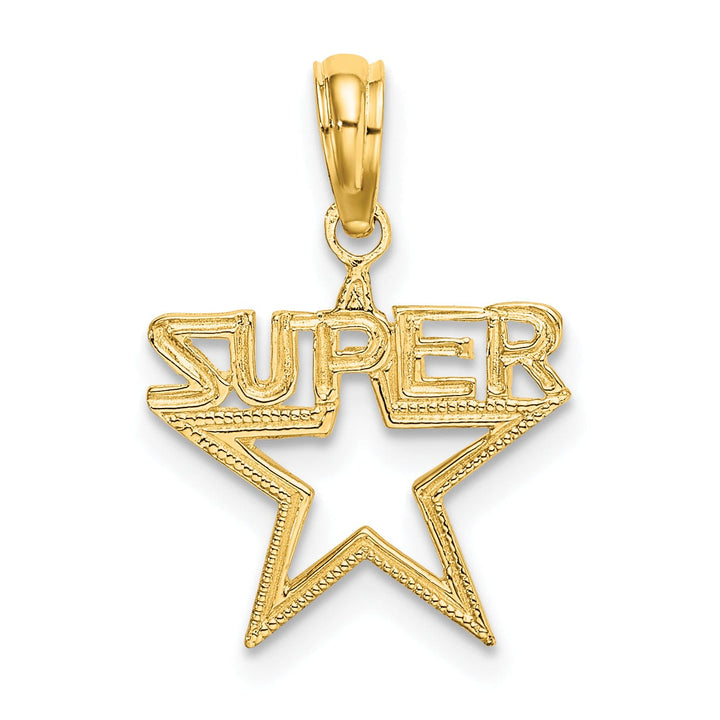 14K Yellow Gold Textured Polished Finis SUPER Star Charm Design Pendant