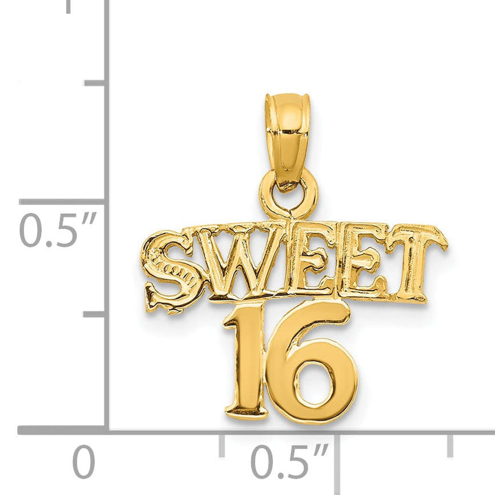 14k Yellow Gold Sweet 16 Charm Pendant