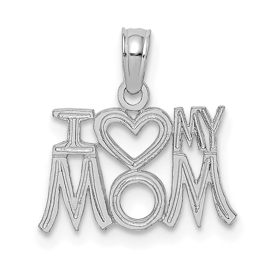 14K White Gold Solid Textured Polished Finish I HEART MY MOM Charm Pendant