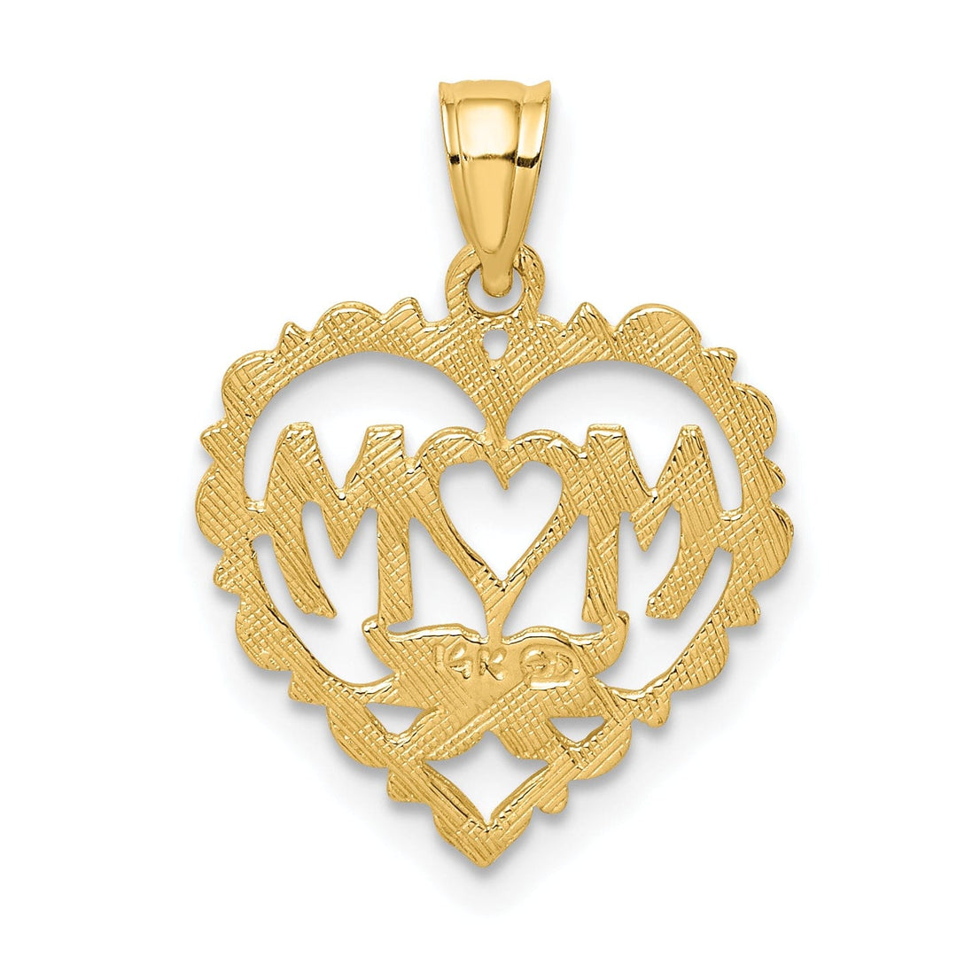 14K Yellow Gold Solid Polished Textured Finish MOM Heart Charm