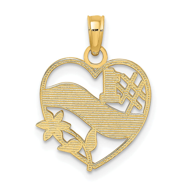 14K Yellow Gold White Rhodium Solid Heart Design Key Charm Pendant