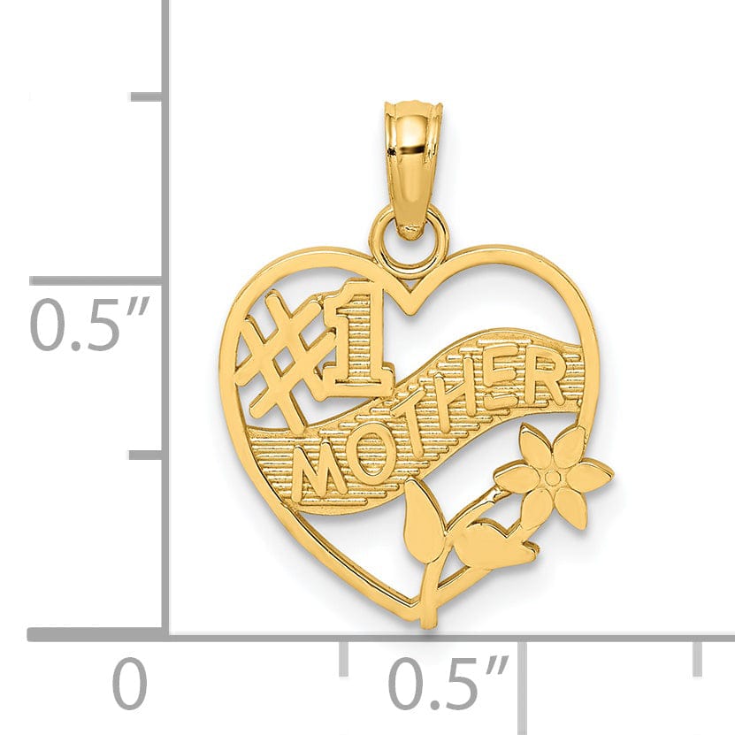 14K Yellow Gold White Rhodium Solid Heart Design Key Charm Pendant