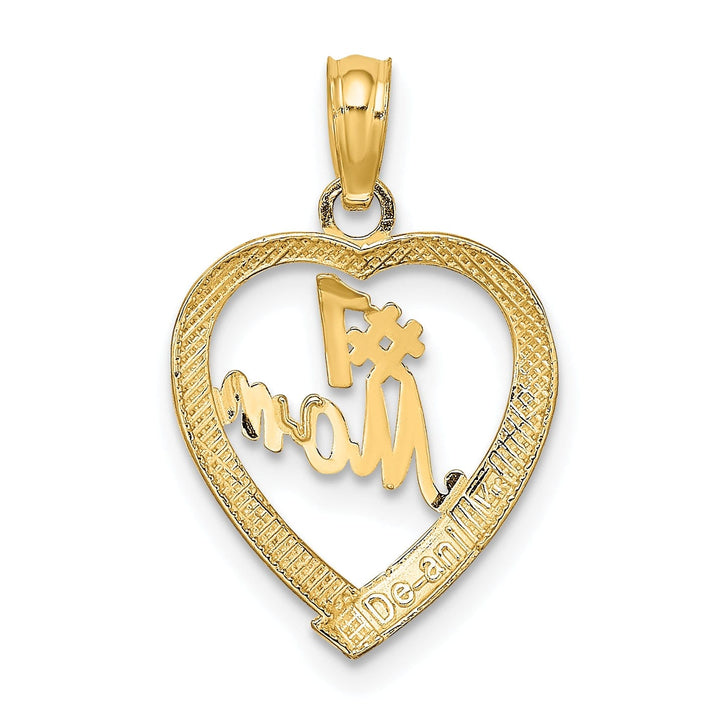 14K Yellow Gold Solid Polished Finish #1 MOM in Heart Shape Design Charm Pendant