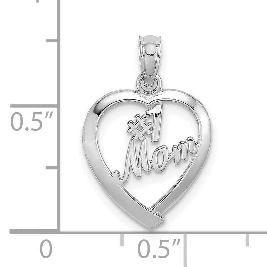 14K White Gold Solid Polished Finish #1 MOM with in Heart Design Charm Pendant