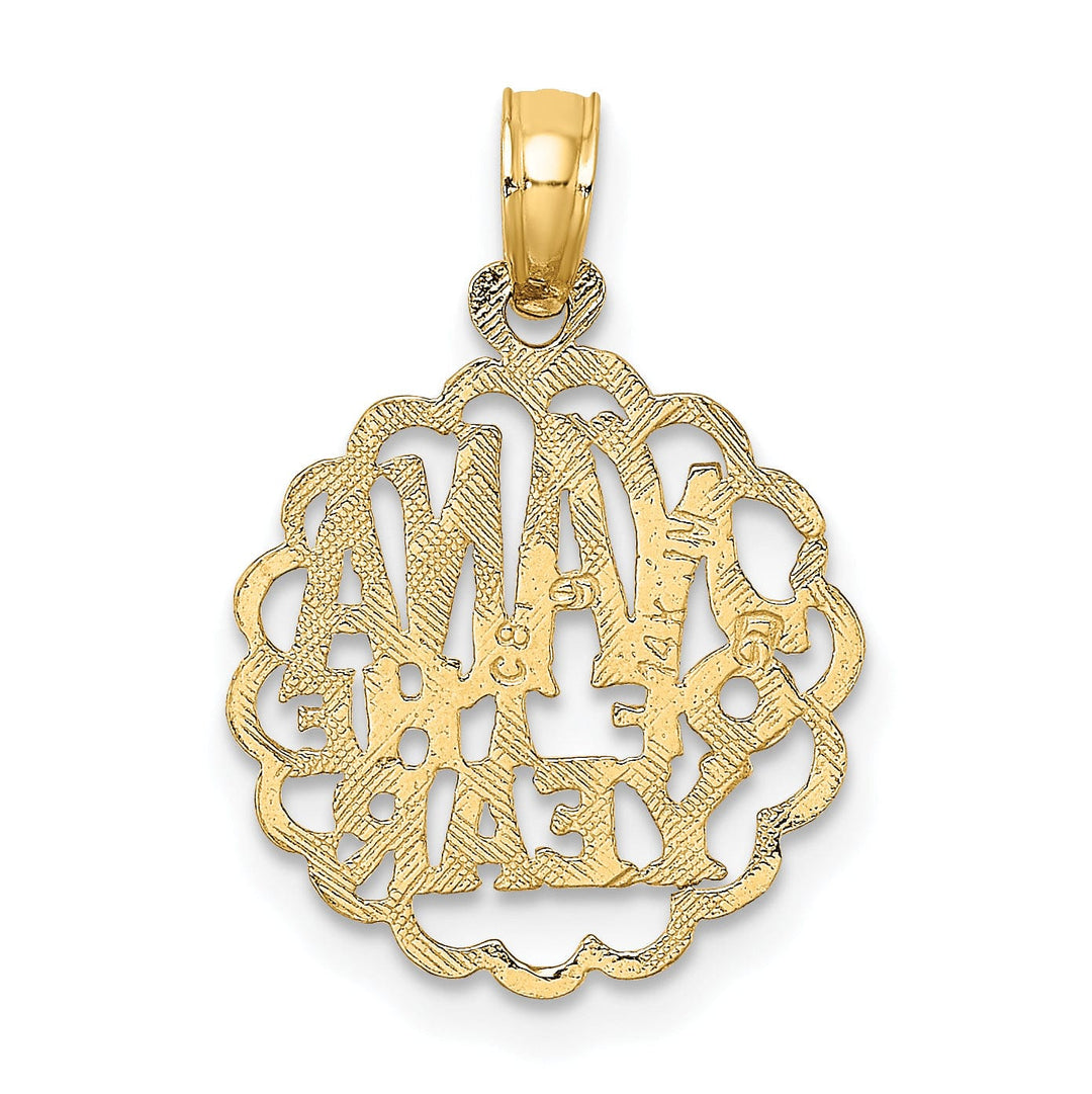 14K Yellow Gold Polished Finish Script NANA OF THE YEAR Circle Shape Charm Pendant