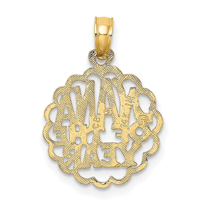 14K Yellow Gold Polished Finish Script NANA OF THE YEAR Circle Shape Charm Pendant