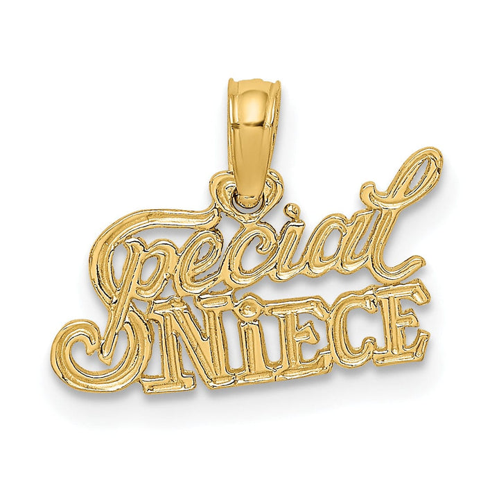 14K Yellow Gold Textured Polished Finish Flat Back in Script Design SPECIAL NIECE Charm Pendant