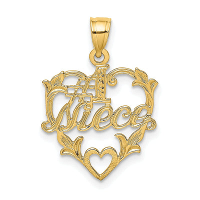 14K Yellow Gold Polished Textured Finish Flat Back #1 NIECE Heart in Heart Design Charm Pendant at $ 81.35 only from Jewelryshopping.com