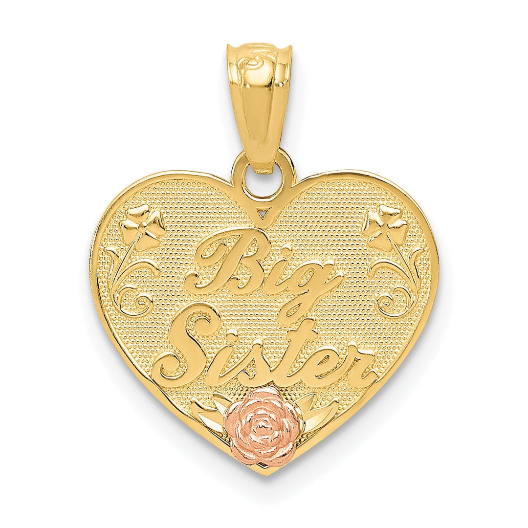 14k Two Tone Gold Big Sister Heart Pendant