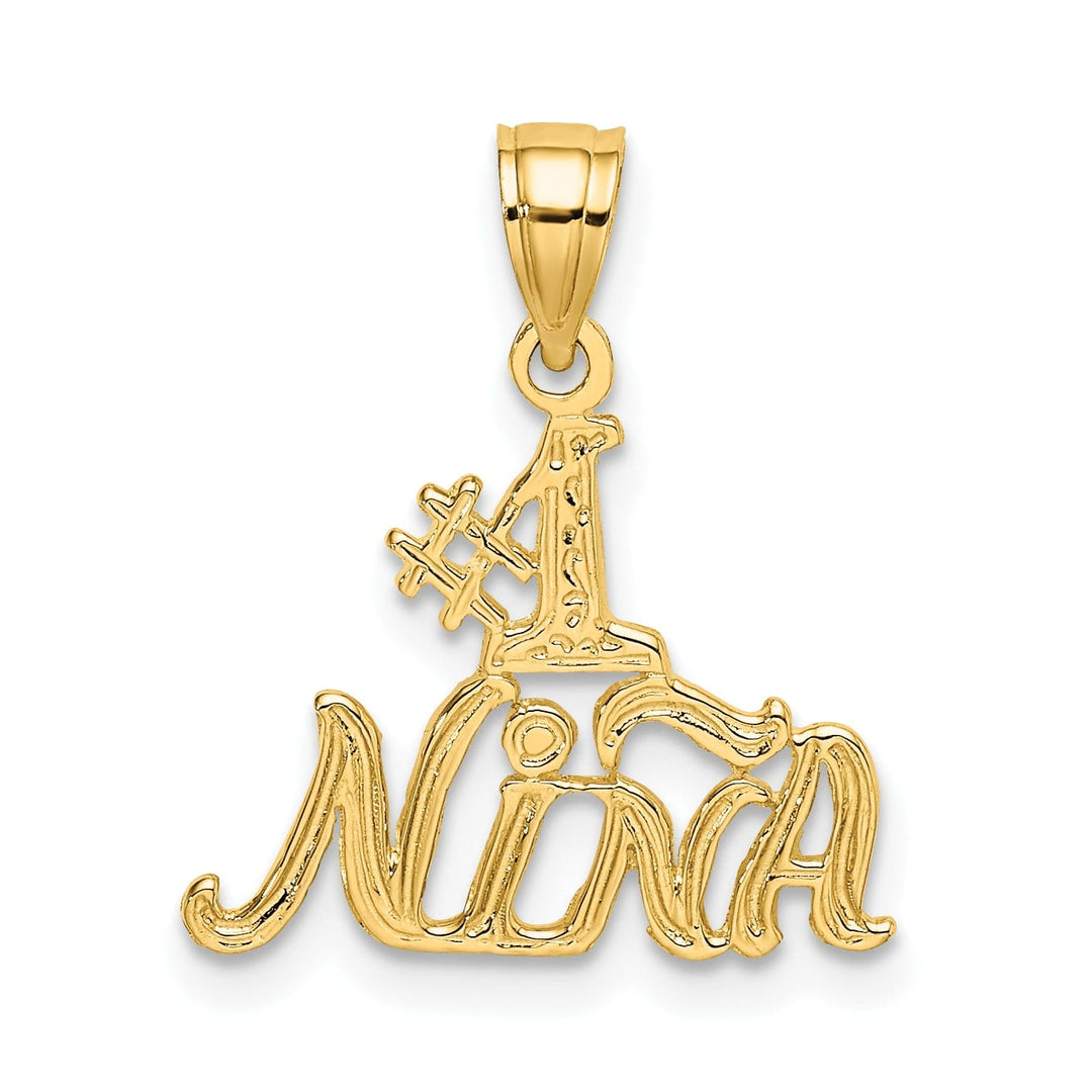 14K Yellow Gold Flat Back Polished Finish #1 NINA Script Design Charm Pendant