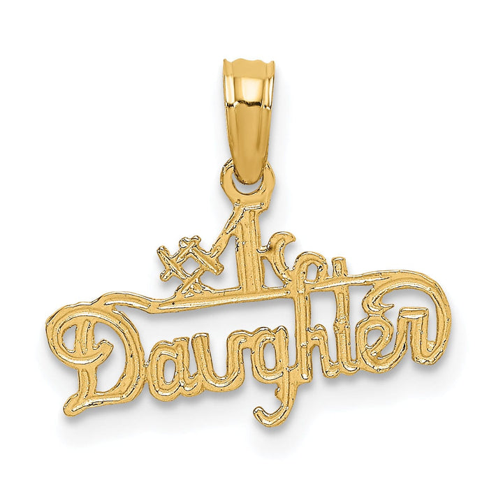 14K Yellow Gold Textured Polished Finish Flat Back #1 DAUGHTER in Script Design Charm Pendant