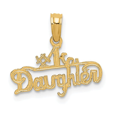 14K Yellow Gold Textured Polished Finish Flat Back #1 DAUGHTER in Script Design Charm Pendant at $ 35.44 only from Jewelryshopping.com