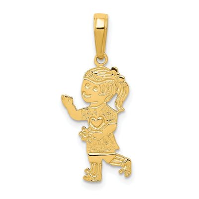 14k Yellow Gold Girl Walking with Flowers Charm