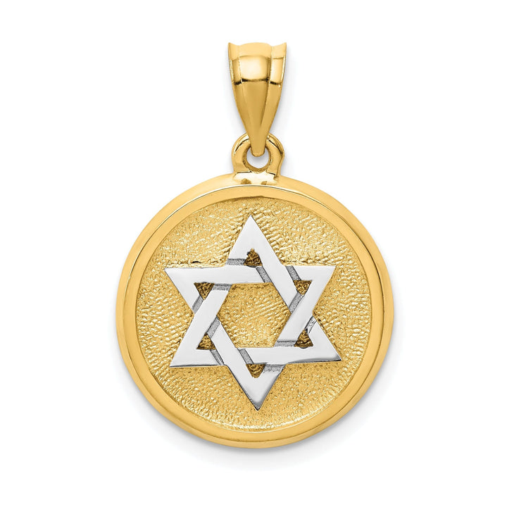 14k Yellow White Gold Satin Polished Finish Star of David Disc Pendant