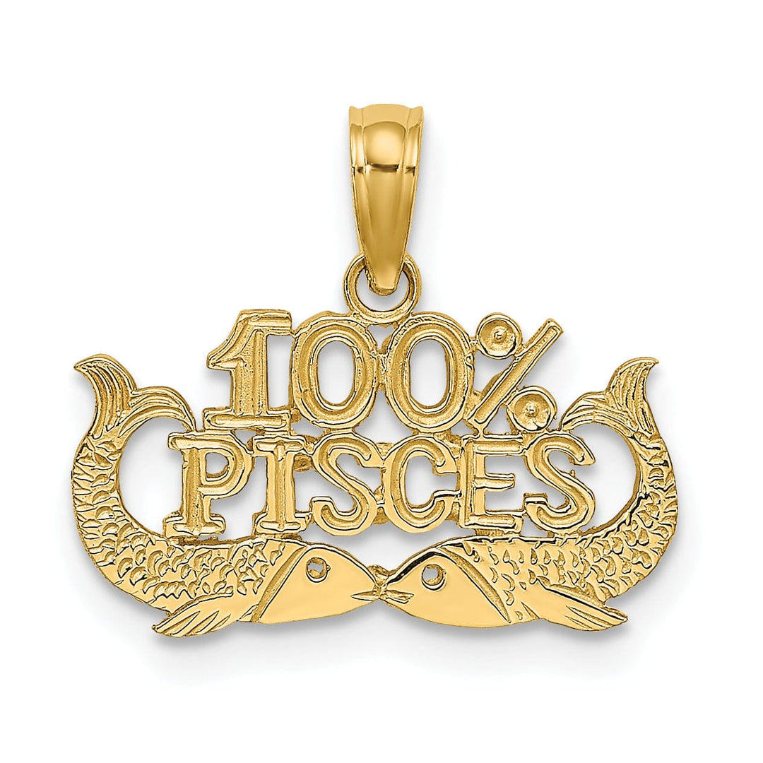 14K Yellow Gold Polished Textured Finish 100% Zodiac PISCES Charm Pendant