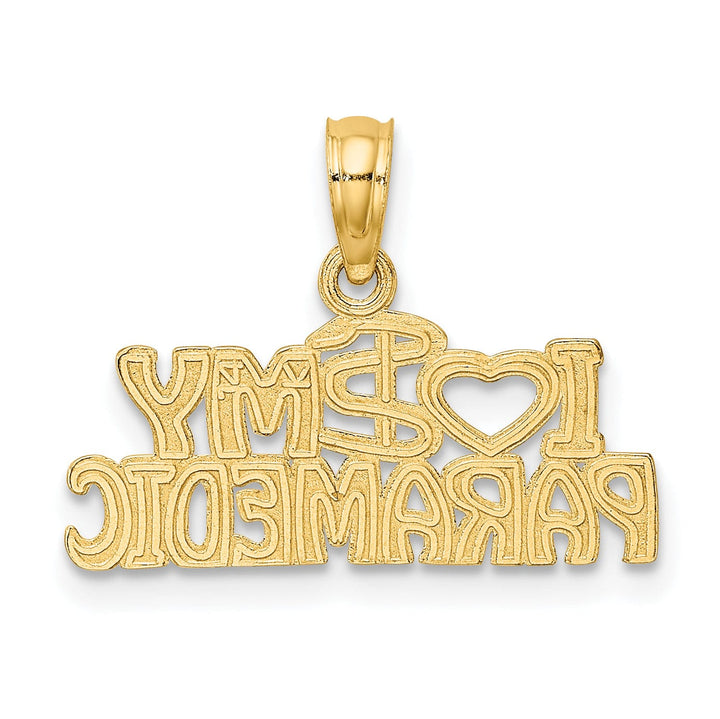 14K Yellow Gold Open Back Polished Finish I HEART MY PARAMEDIC Charm Pendant