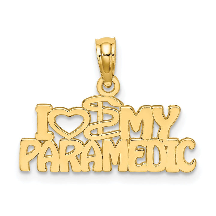 14K Yellow Gold Open Back Polished Finish I HEART MY PARAMEDIC Charm Pendant