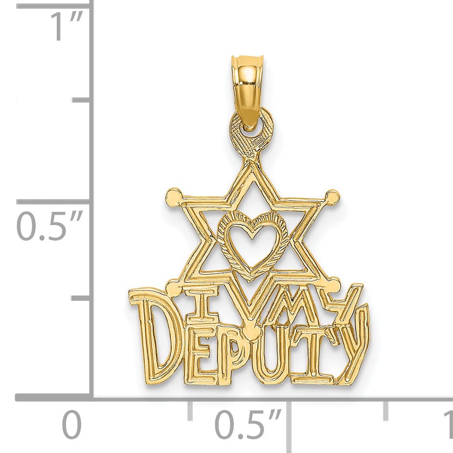 14K Yellow Gold Open Back Polished Finish I HEART MY DEPUTY Charm Pendant