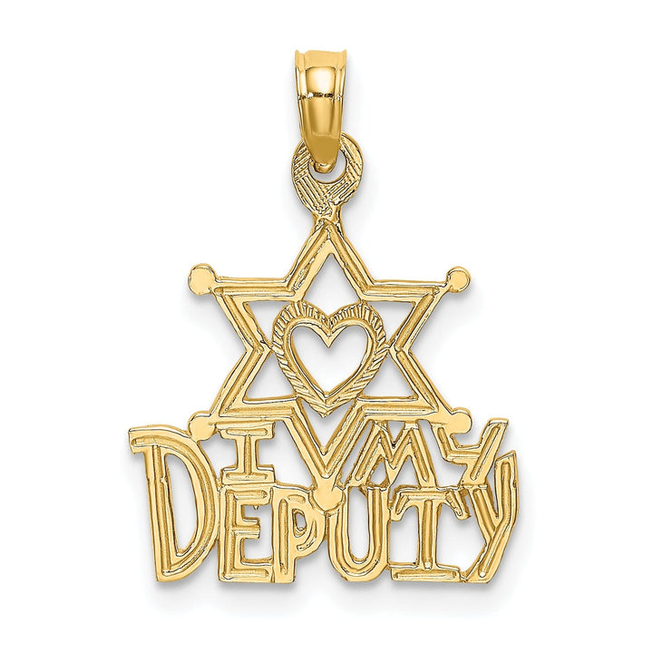 14K Yellow Gold Open Back Polished Finish I HEART MY DEPUTY Charm Pendant