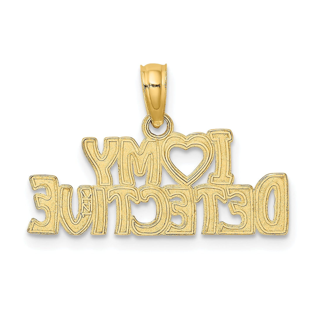 14K Yellow Gold Open Back Polished Finish I HEART MY DETECTIVE Charm Pendant