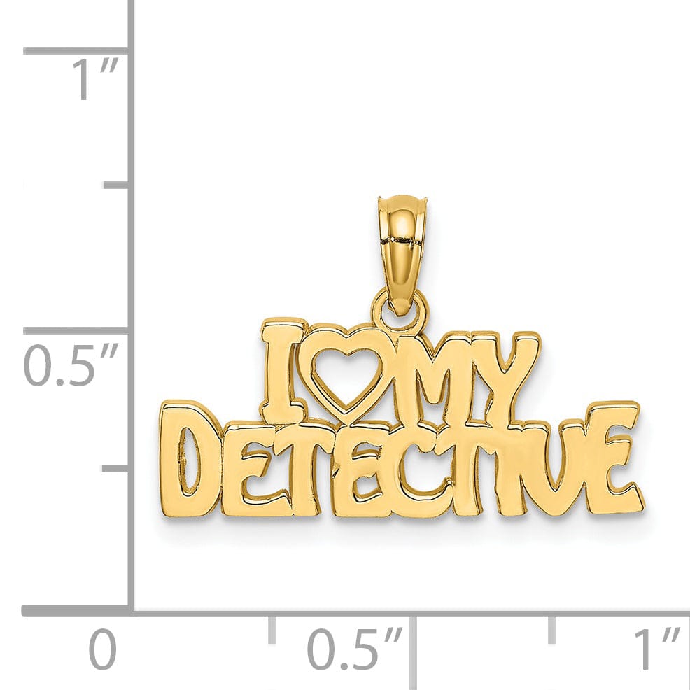 14K Yellow Gold Open Back Polished Finish I HEART MY DETECTIVE Charm Pendant
