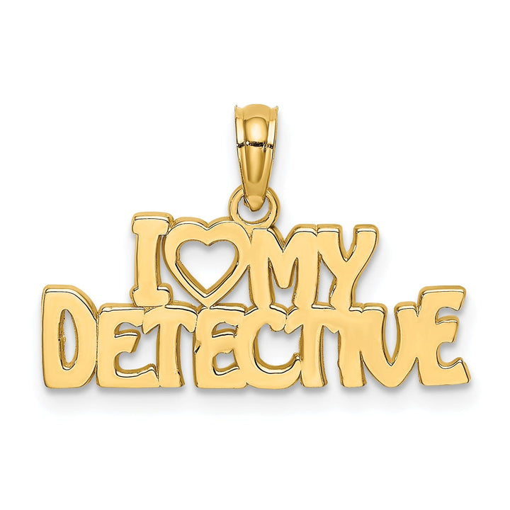 14K Yellow Gold Open Back Polished Finish I HEART MY DETECTIVE Charm Pendant
