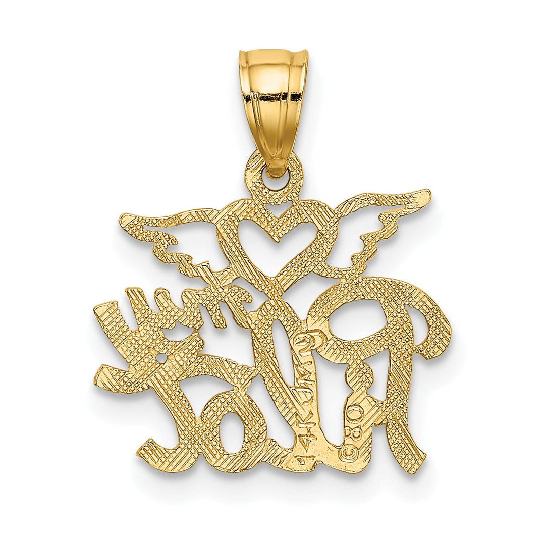 14K Yellow Gold Polished Textured Finish HEART MY PILOT Charm Pendant