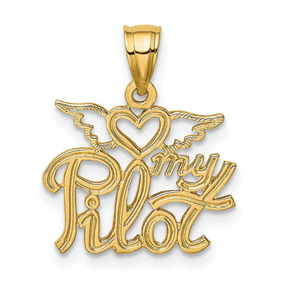14K Yellow Gold Polished Textured Finish HEART MY PILOT Charm Pendant at $ 64.38 only from Jewelryshopping.com
