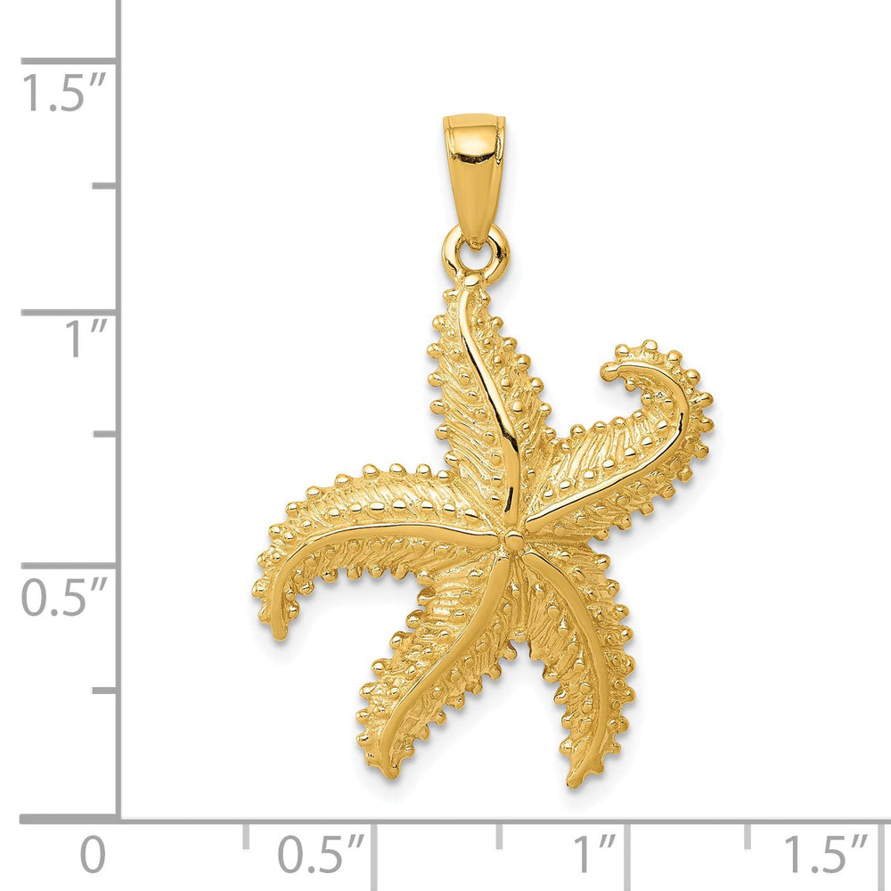 14K Yellow Gold Solid Polished Textured Finish Beaded Design Starfish Charm Pendant