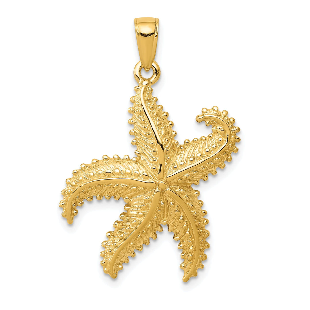 14K Yellow Gold Solid Polished Textured Finish Beaded Design Starfish Charm Pendant