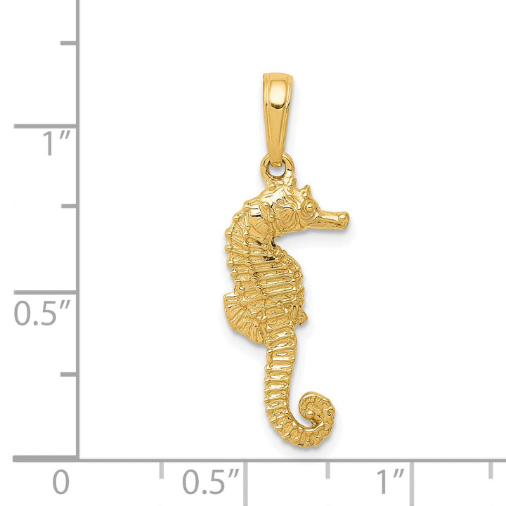 14K Yellow Gold Solid Polished Textured Finish Men's Seahorse Charm Pendant