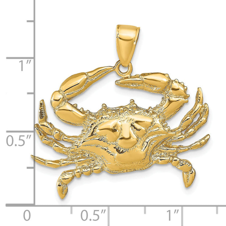 14K Yellow Gold Solid Textured Polished Finish Blue Claw Crab Charm Pendant