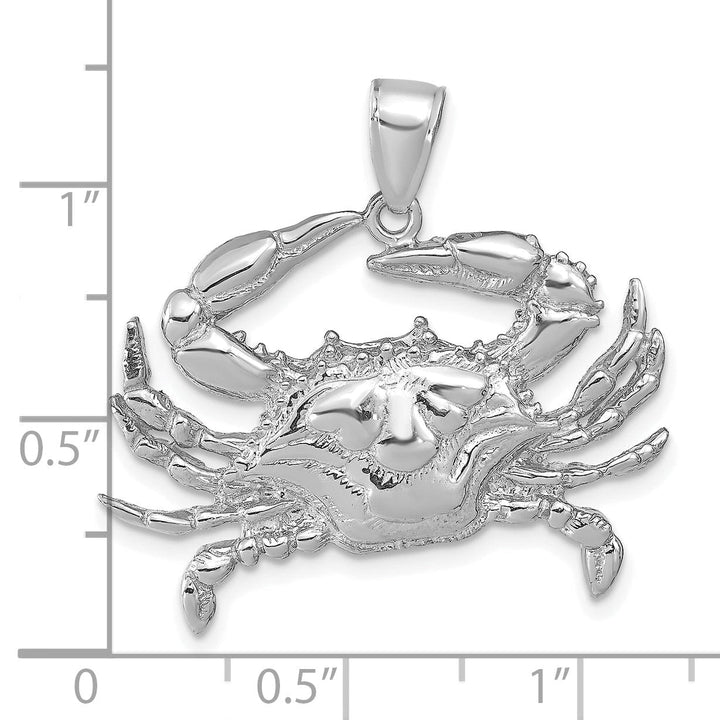 14K White Gold Solid Textured Polished Finish Blue Claw Crab Charm Pendant