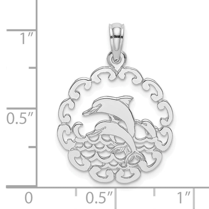 14K White Gold Polished Finish Cut Out Design Jumping Dolphins Charm Pendant