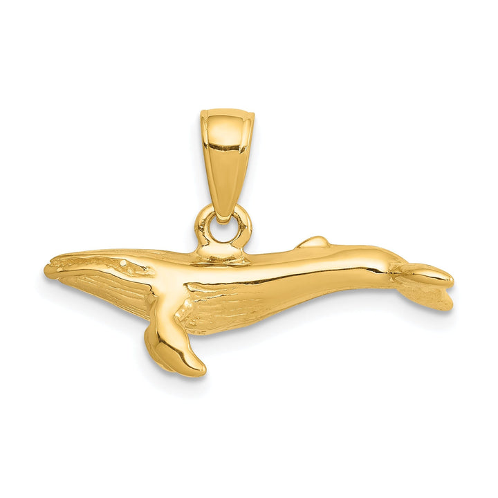 14K Yellow Gold Solid 3-Dimensional Humpback Whale Charm Pendant